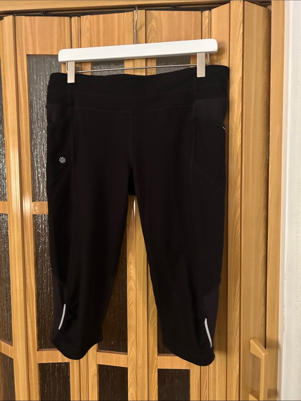 Athleta Black Cropped Leggings with Reflective Accents